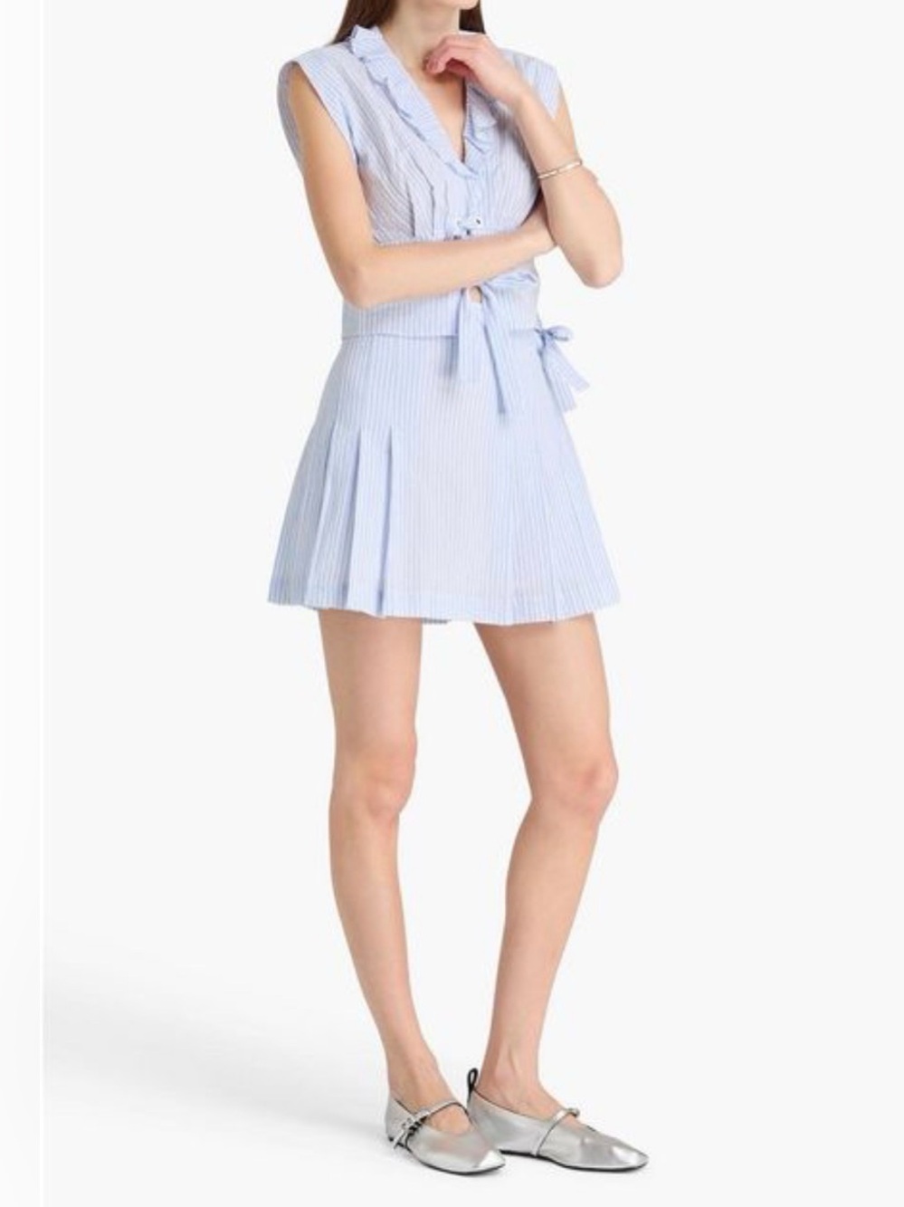 NWT • Sandro • Pleated Seer Sucker Mini Skirt • Sz 36